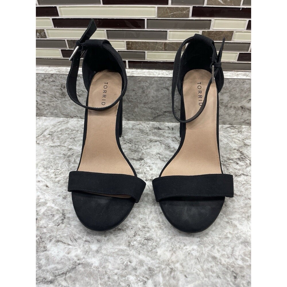 TORRID 2 Strap Tapered Heel Sandal in Black suede size 9.5 WW wide - Picture 2 of 6